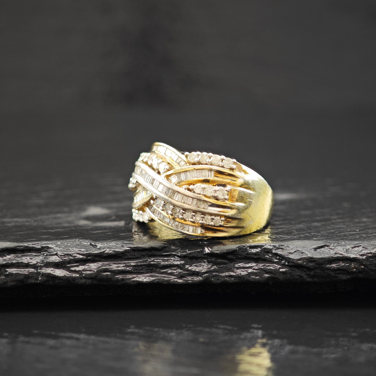 Diamond, Gold Plated Ring Sterling Silver Sz 8 1/2 R6278