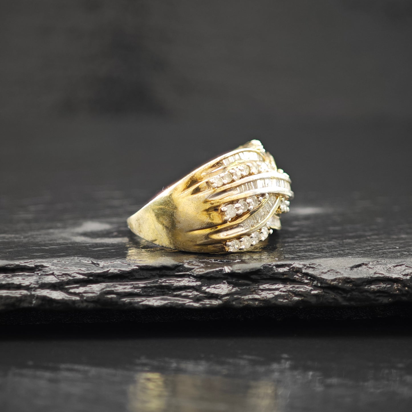 Diamond, Gold Plated Ring Sterling Silver Sz 8 1/2 R6278