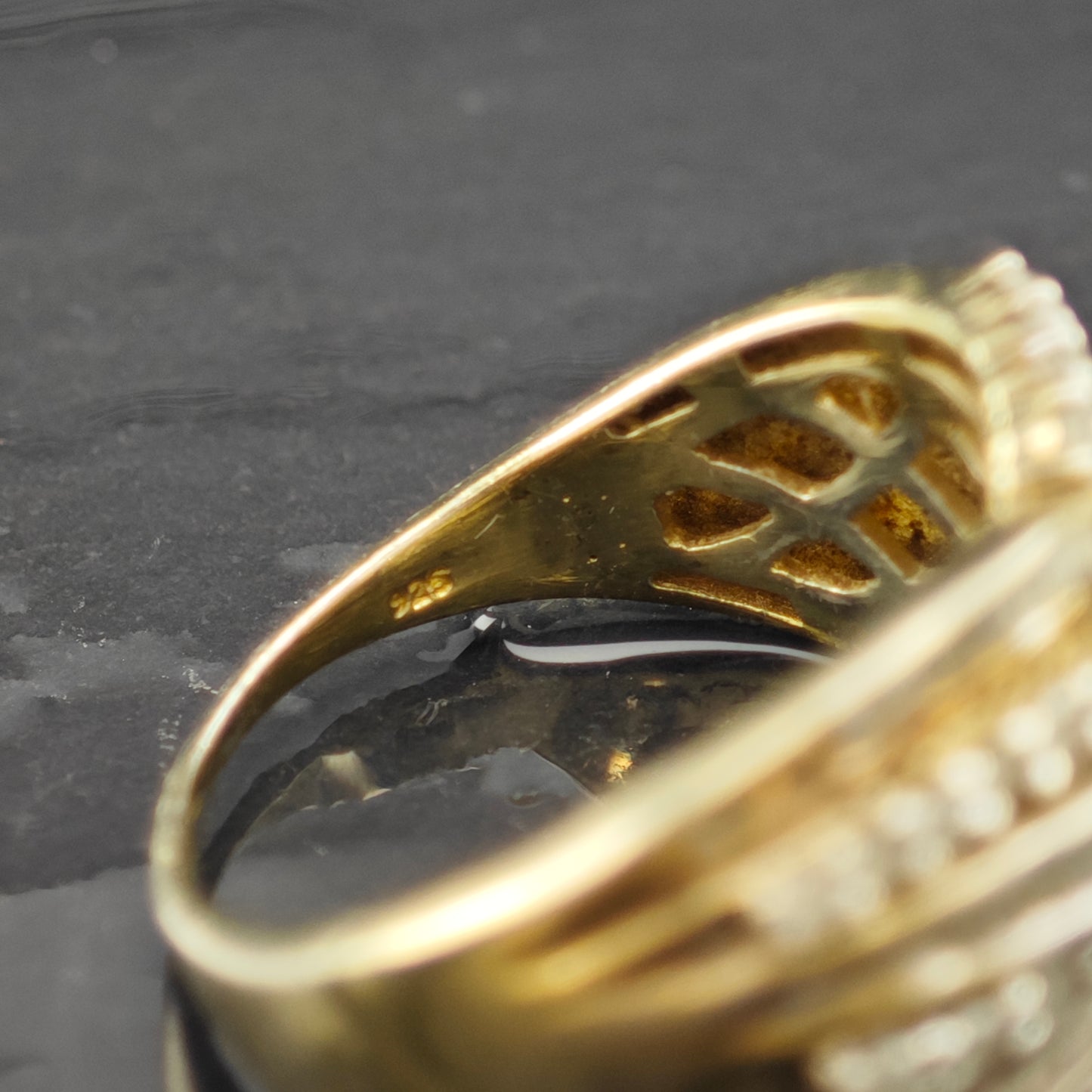 Diamond, Gold Plated Ring Sterling Silver Sz 8 1/2 R6278