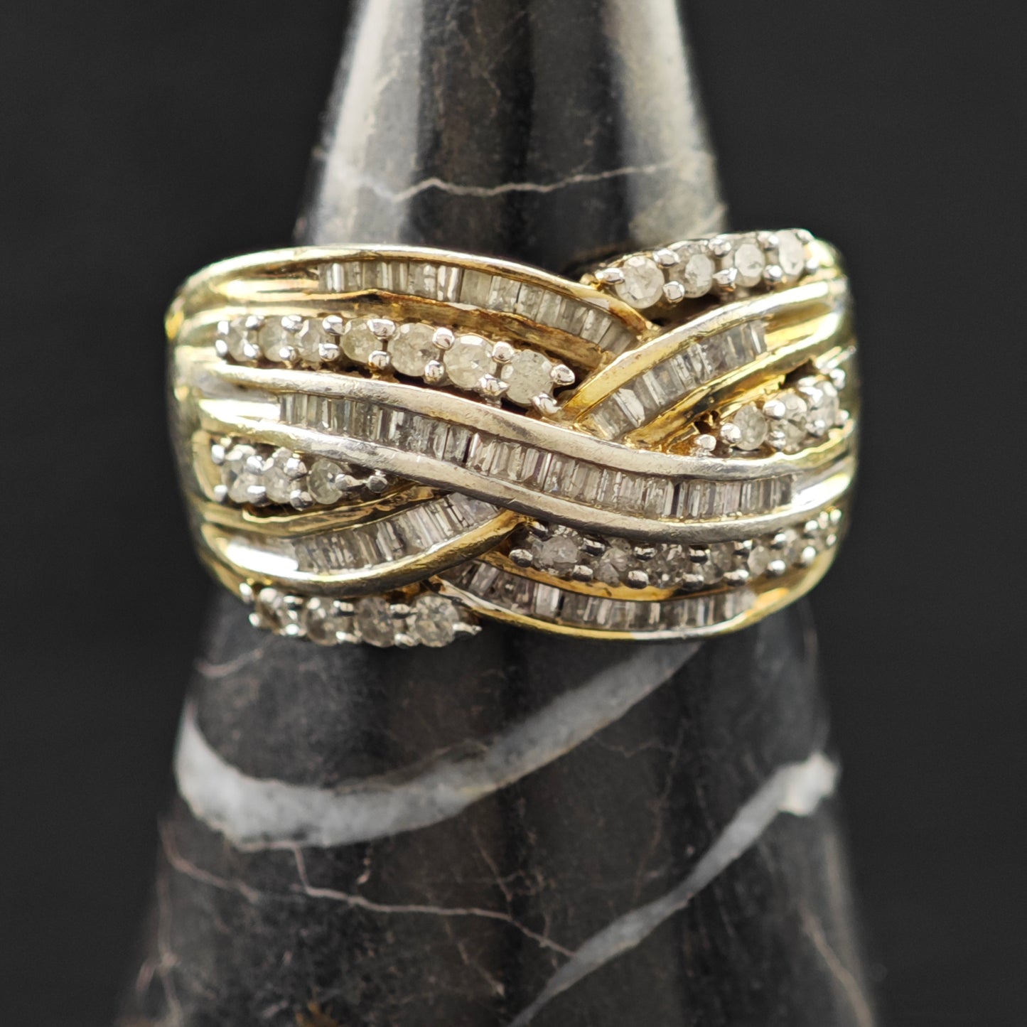 Diamond, Gold Plated Ring Sterling Silver Sz 8 1/2 R6278