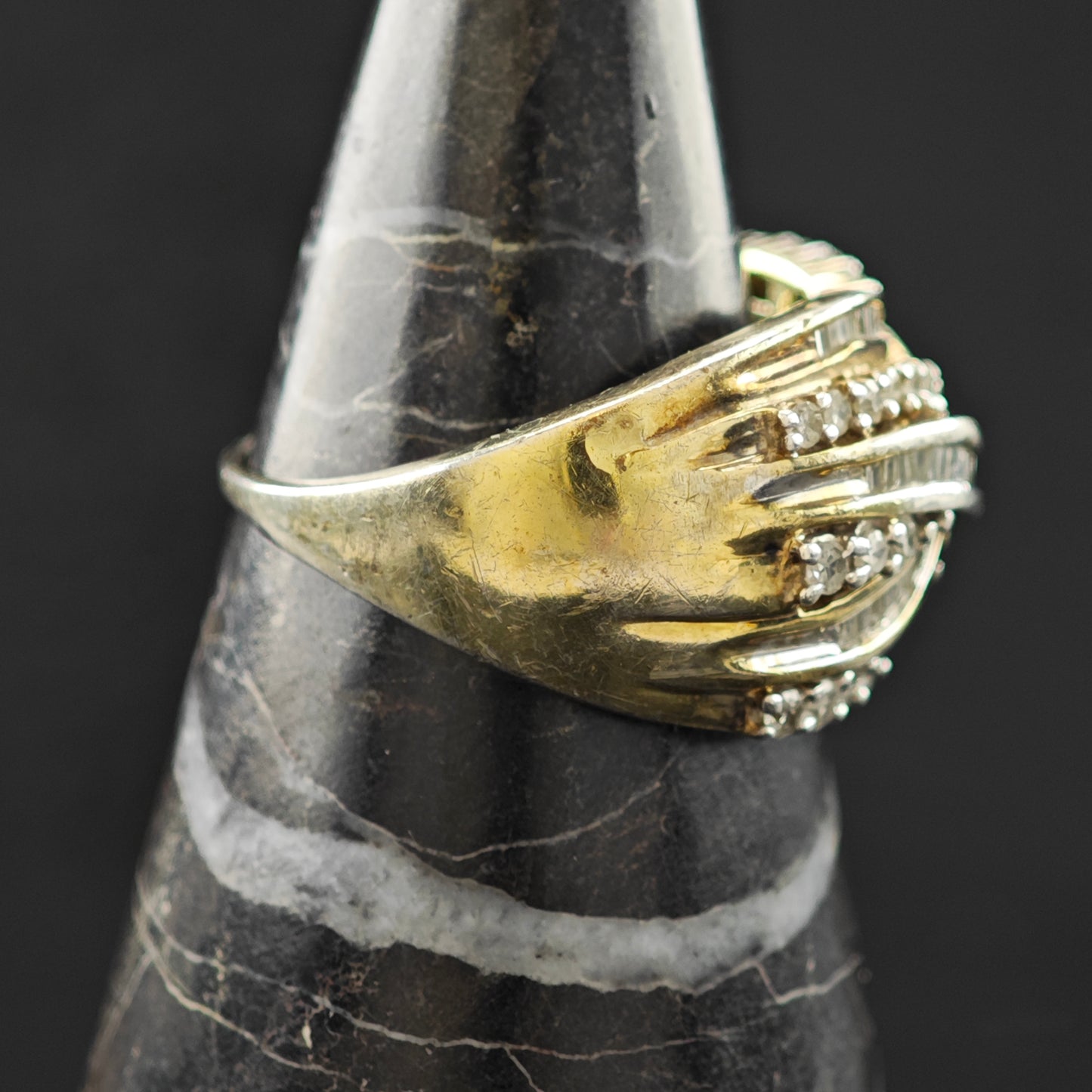 Diamond, Gold Plated Ring Sterling Silver Sz 8 1/2 R6278