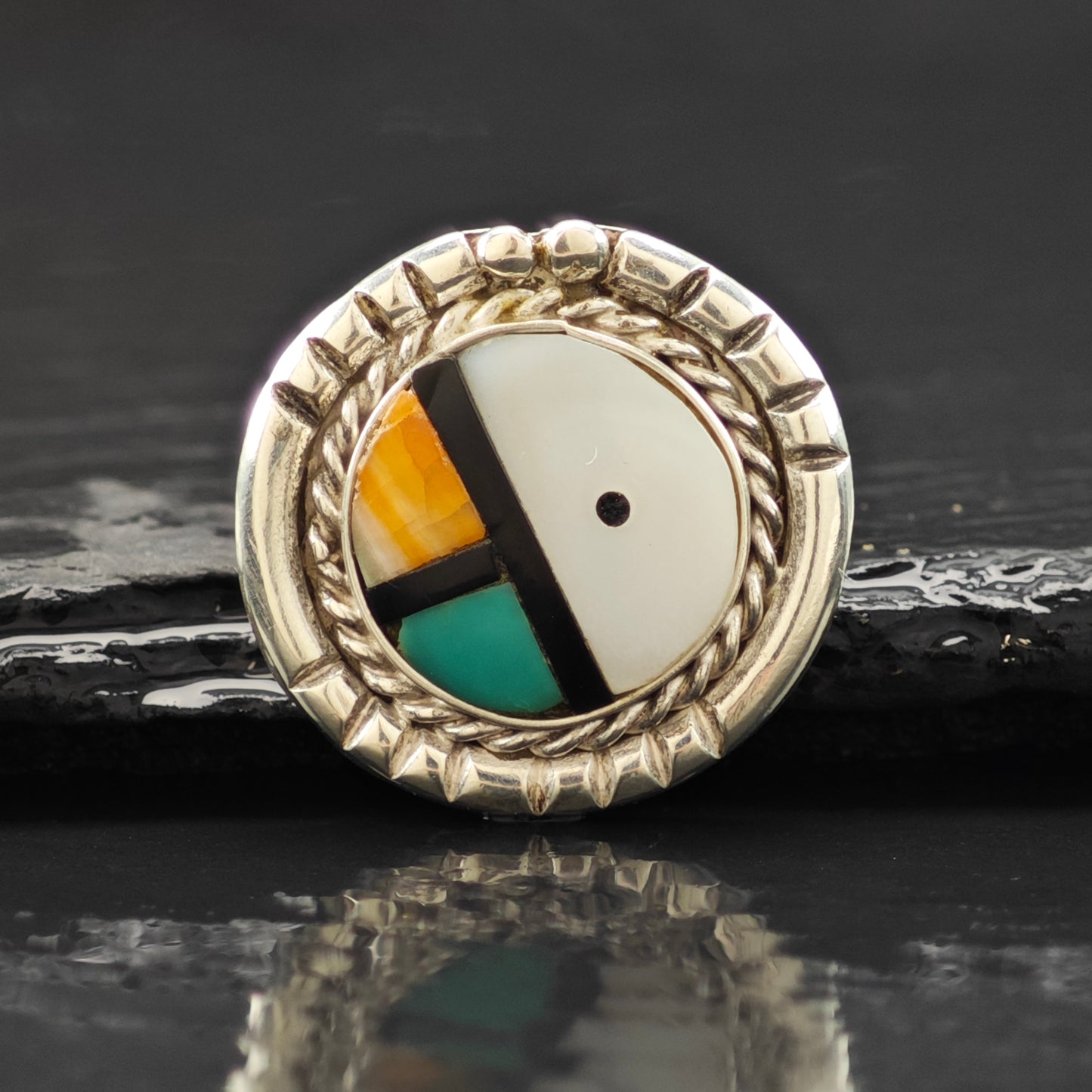 AS IS Sunface Inlay Ring Sterling Silver Sz 6 R6282