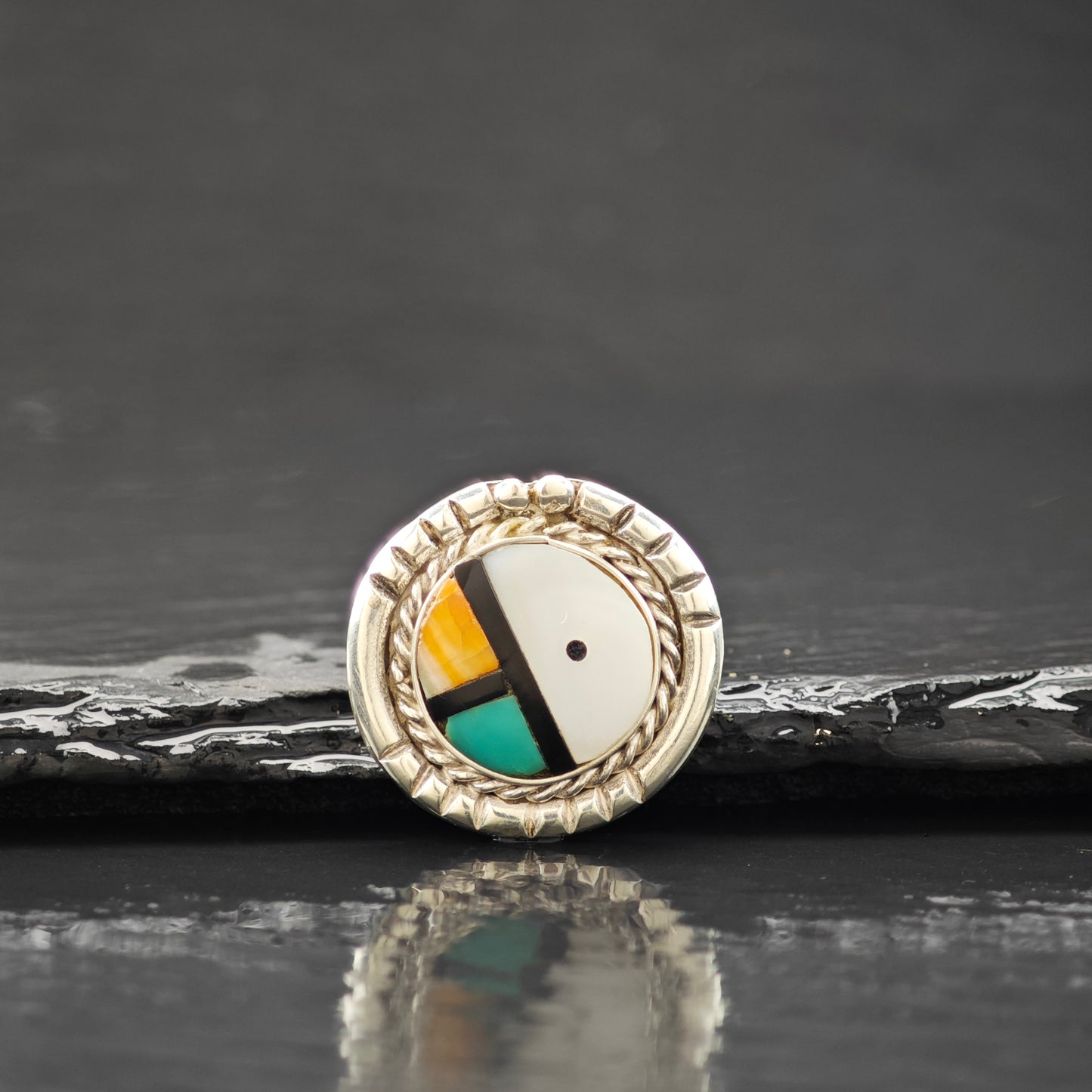 AS IS Sunface Inlay Ring Sterling Silver Sz 6 R6282