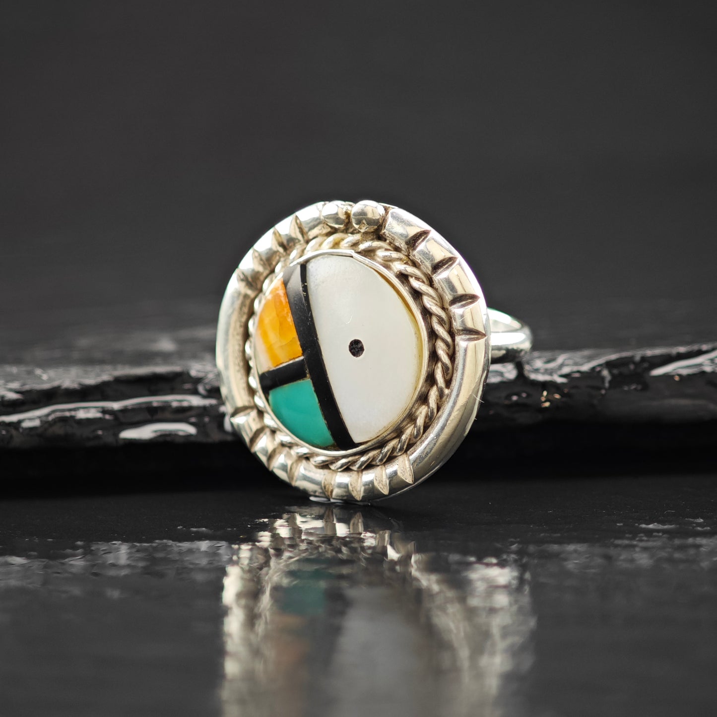 AS IS Sunface Inlay Ring Sterling Silver Sz 6 R6282