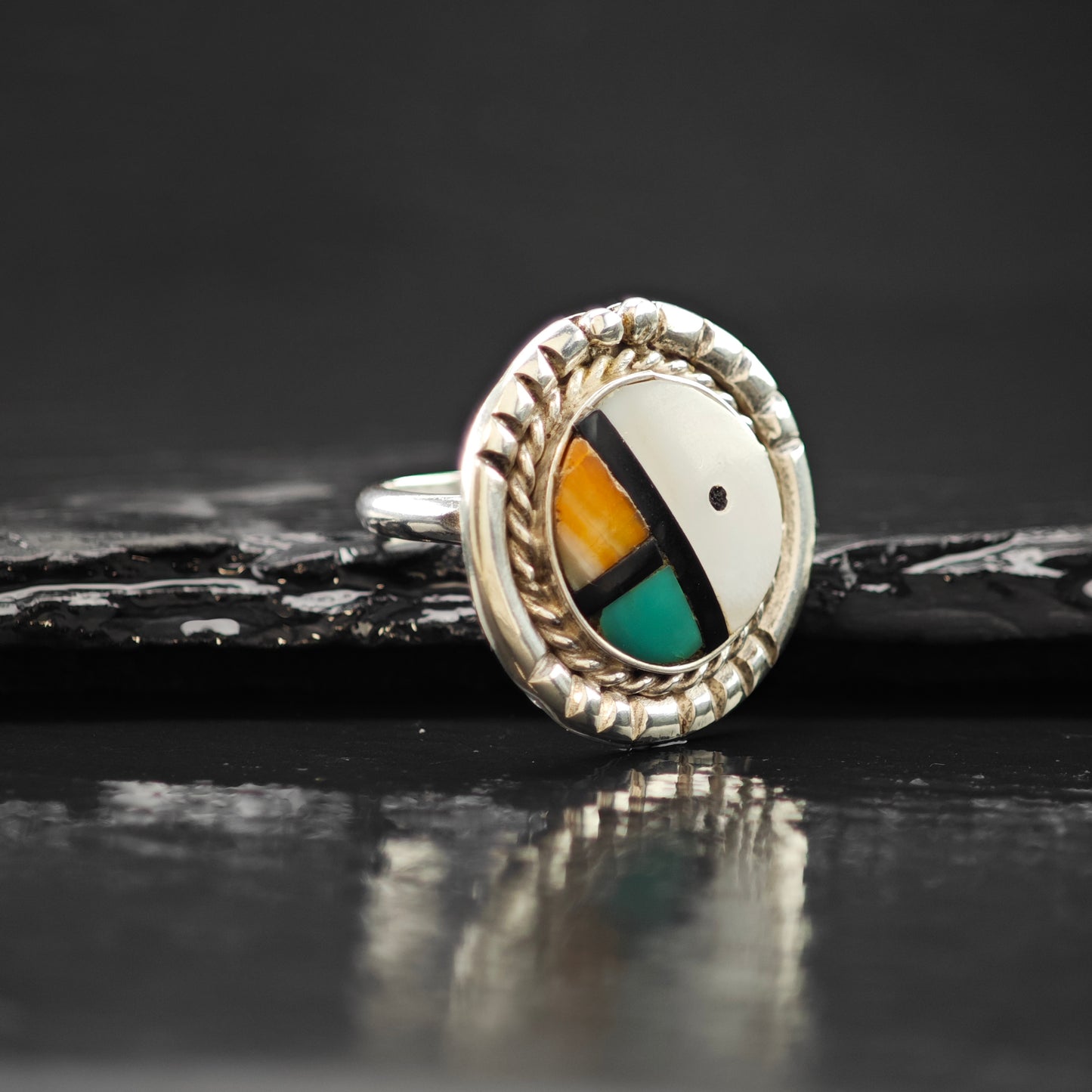AS IS Sunface Inlay Ring Sterling Silver Sz 6 R6282