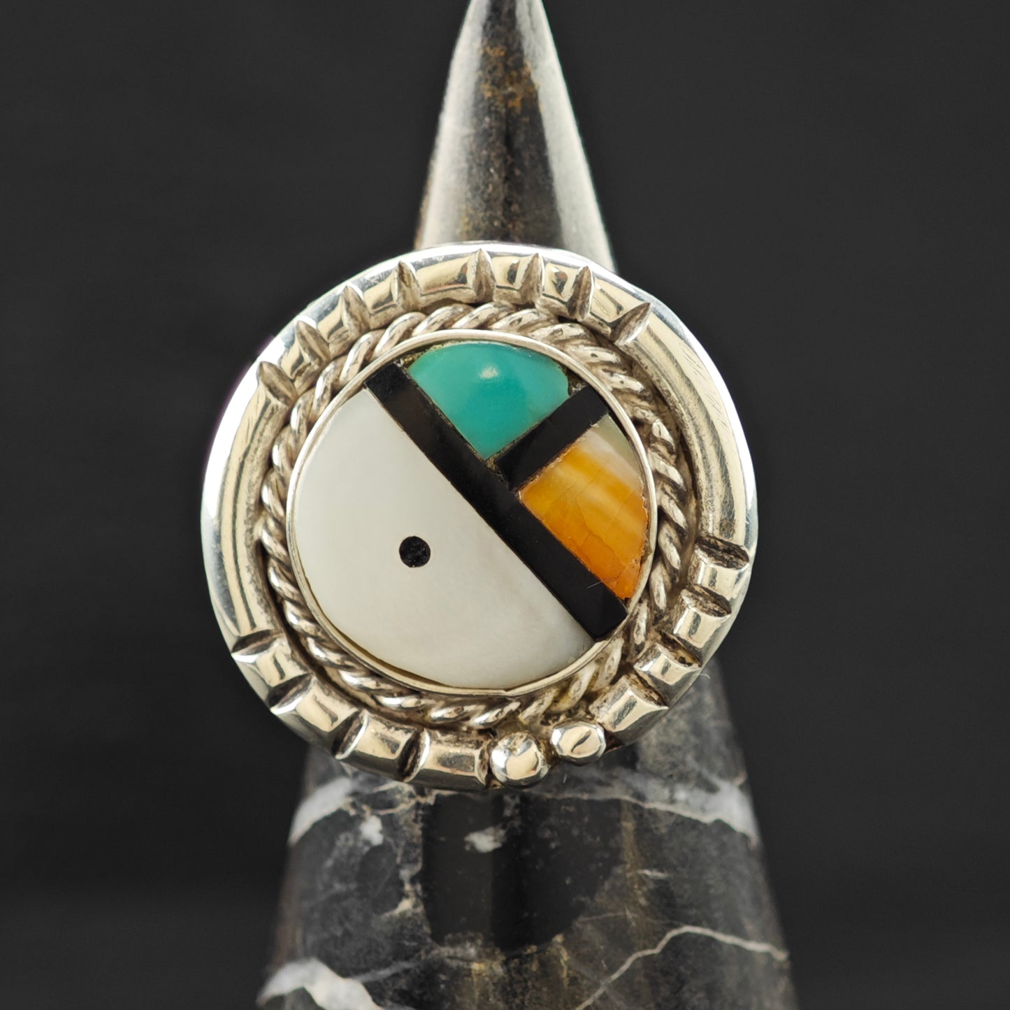 AS IS Sunface Inlay Ring Sterling Silver Sz 6 R6282