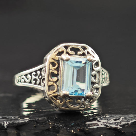 Rectangular Topaz Filigree Ring Sterling Silver Sz 8 R6285