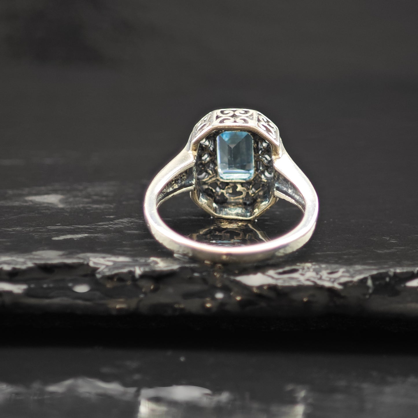 Rectangular Topaz Filigree Ring Sterling Silver Sz 8 R6285