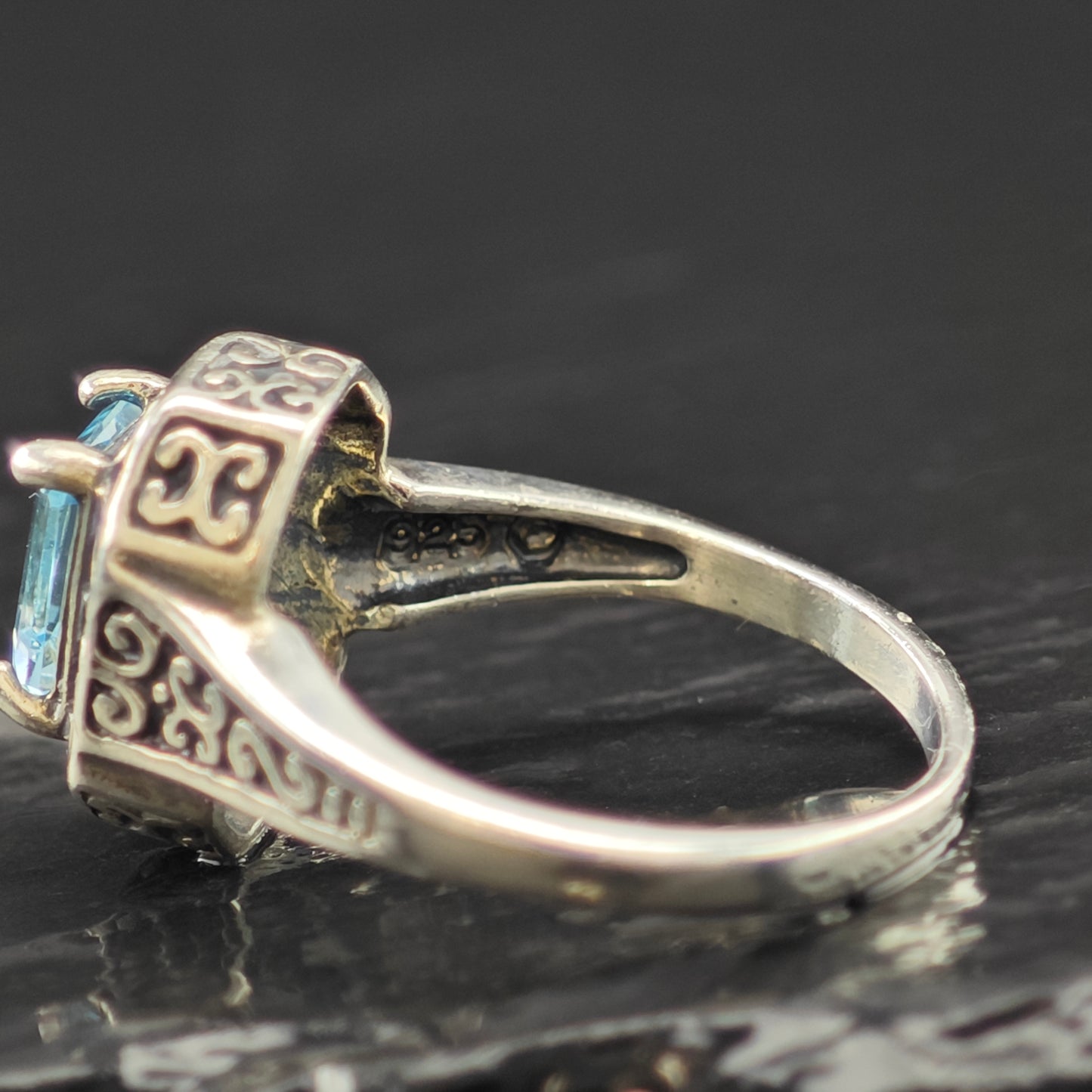 Rectangular Topaz Filigree Ring Sterling Silver Sz 8 R6285