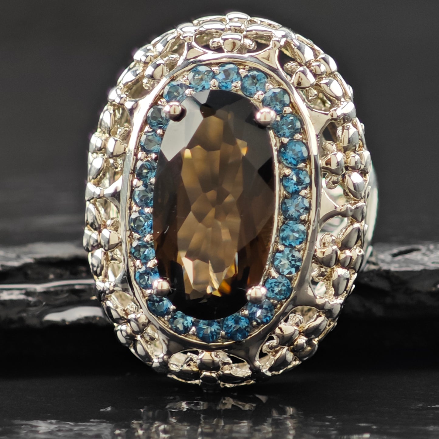 Smoky Quartz Topaz Ring Sterling Silver Sz 7 R6286