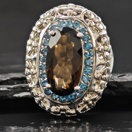 Smoky Quartz Topaz Ring Sterling Silver Sz 7 R6286