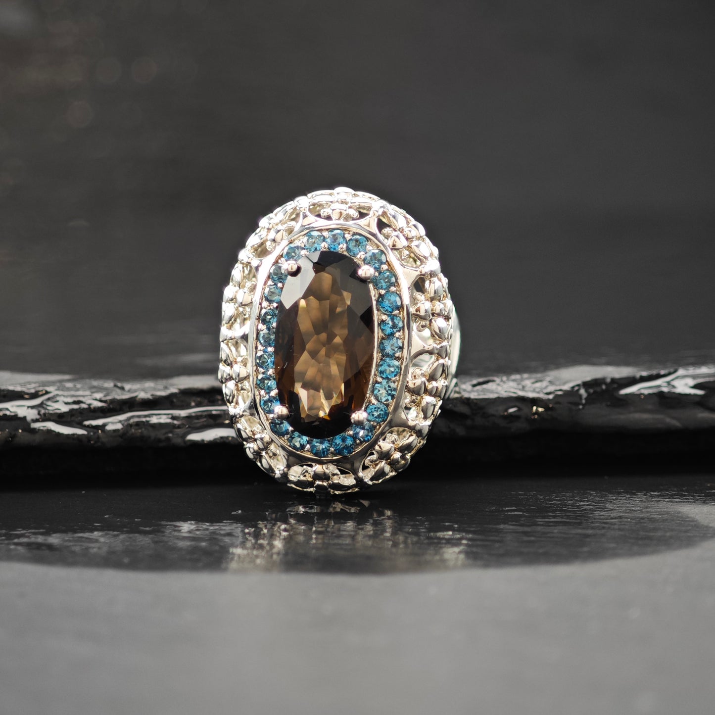 Smoky Quartz Topaz Ring Sterling Silver Sz 7 R6286