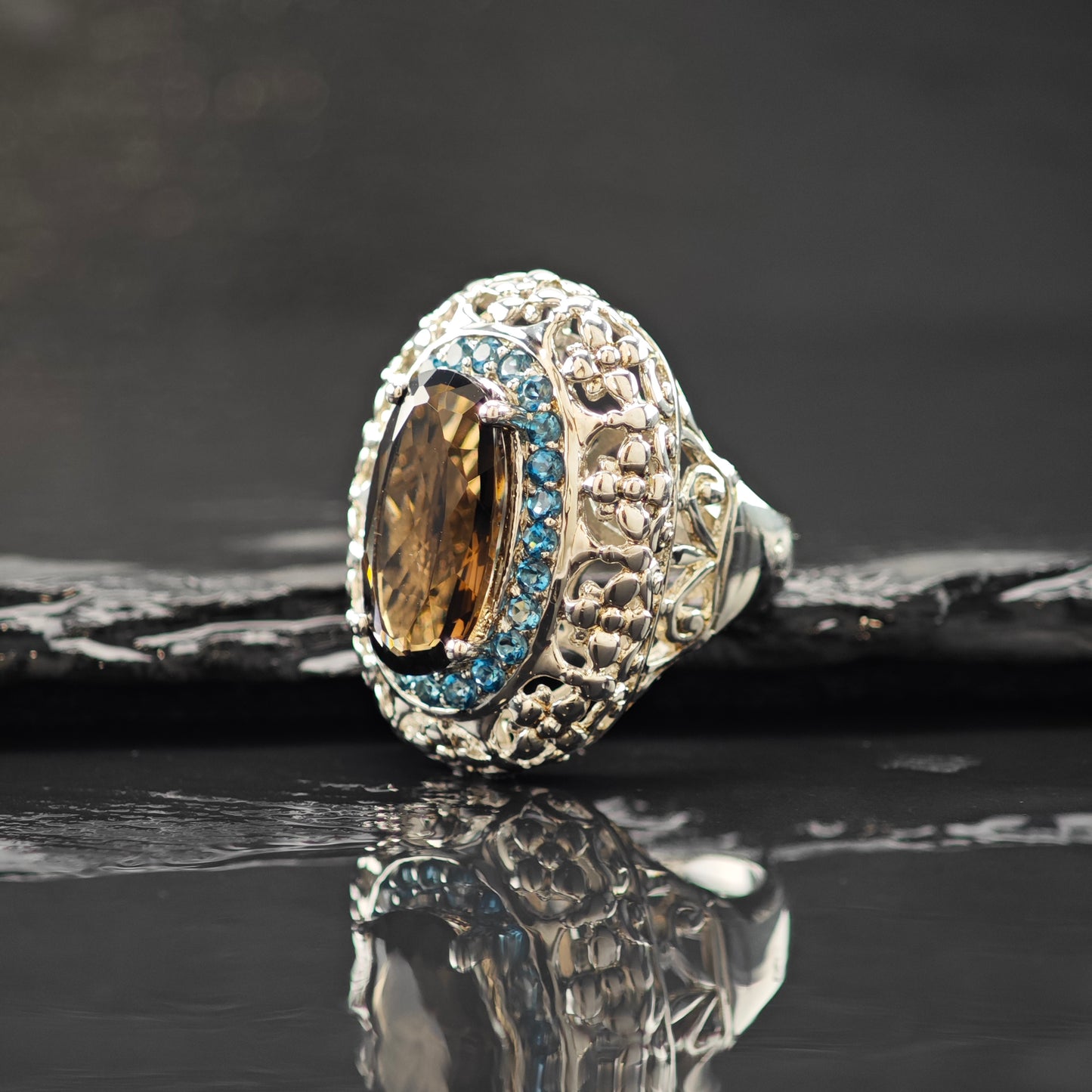 Smoky Quartz Topaz Ring Sterling Silver Sz 7 R6286