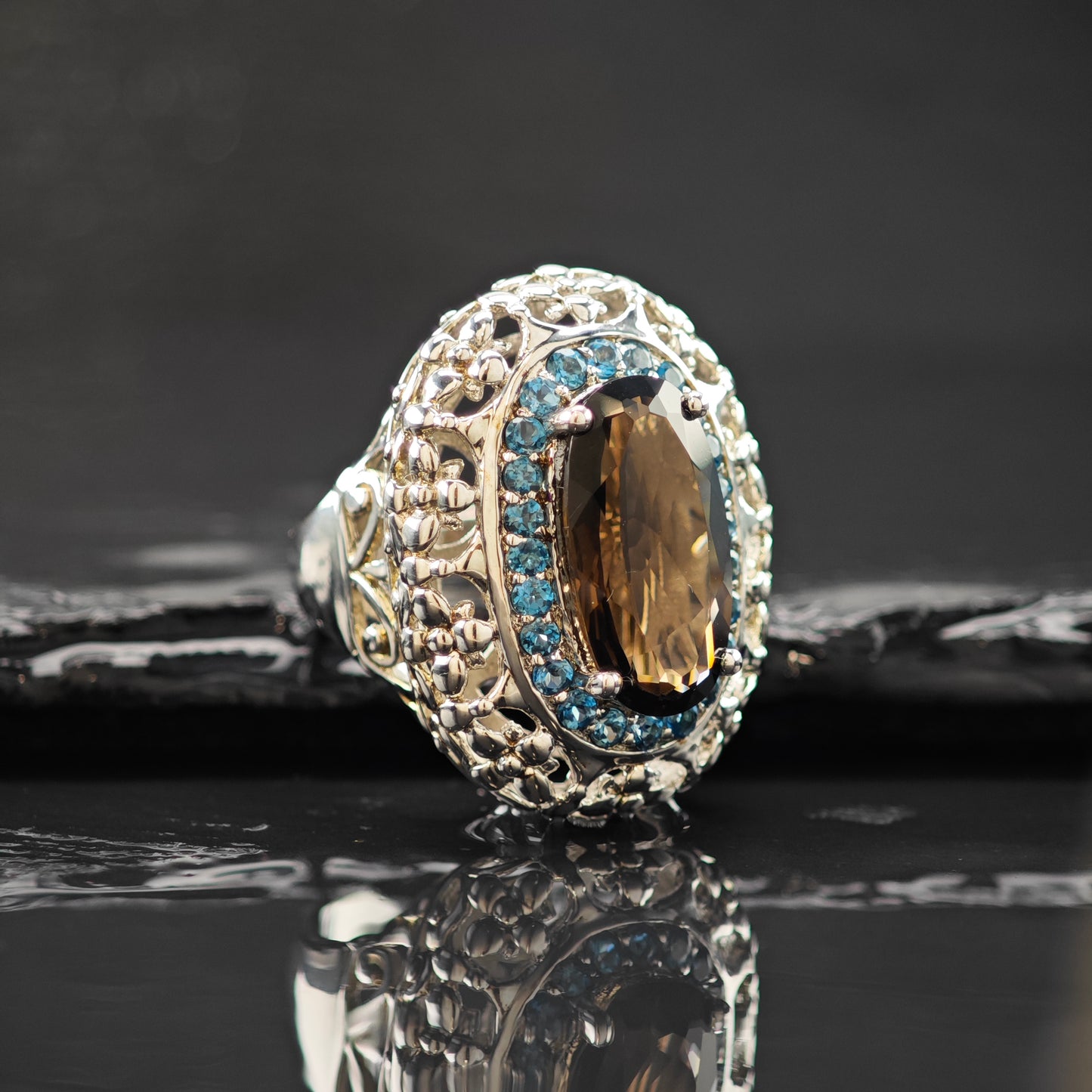 Smoky Quartz Topaz Ring Sterling Silver Sz 7 R6286