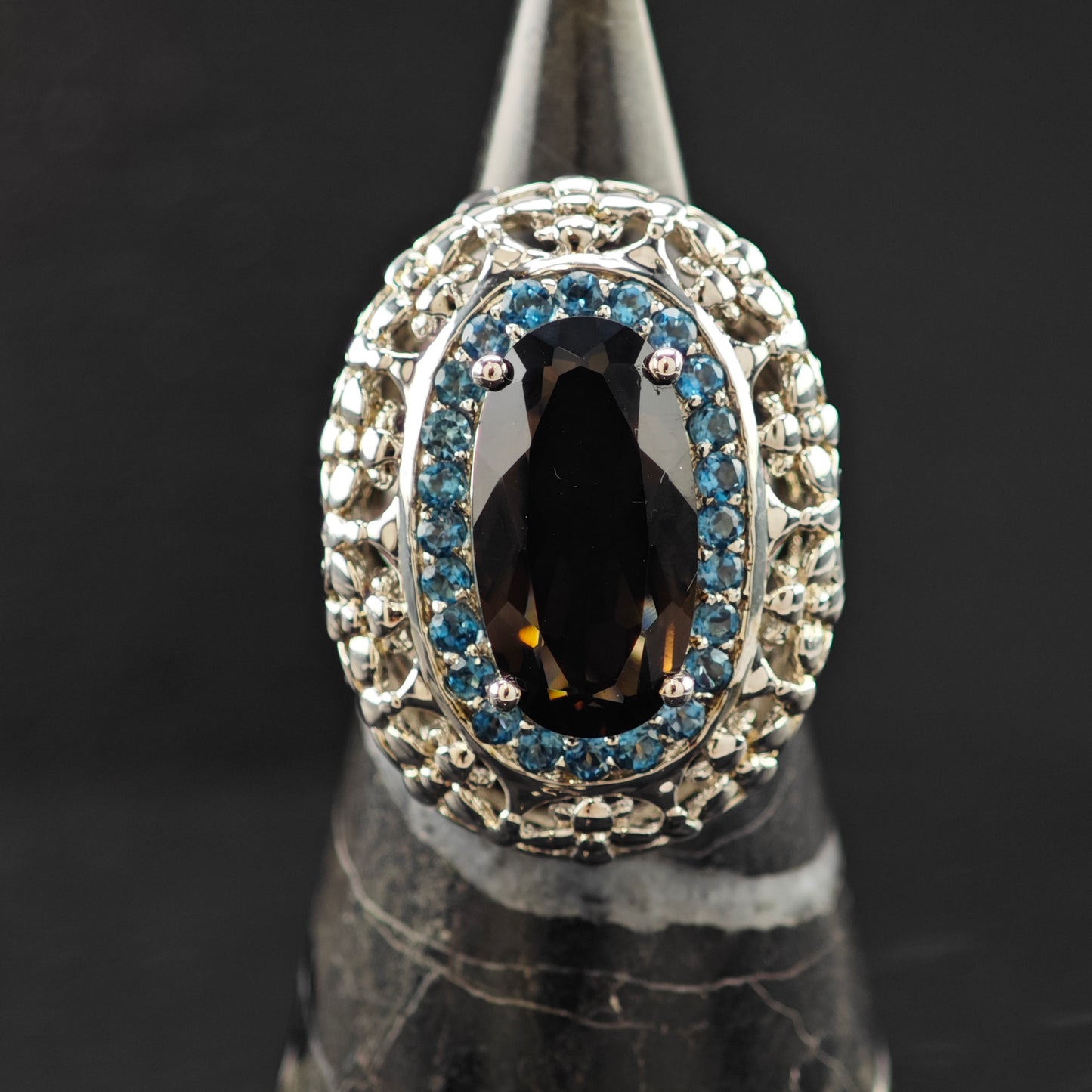 Smoky Quartz Topaz Ring Sterling Silver Sz 7 R6286