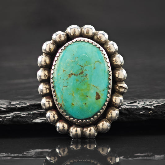 Oval Turquoise Sw Ring Sterling Silver Sz 9 R6288