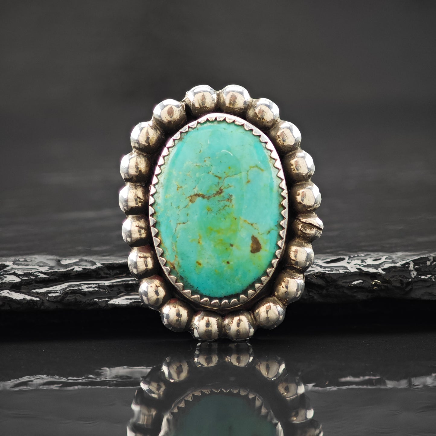 Oval Turquoise Sw Ring Sterling Silver Sz 9 R6288