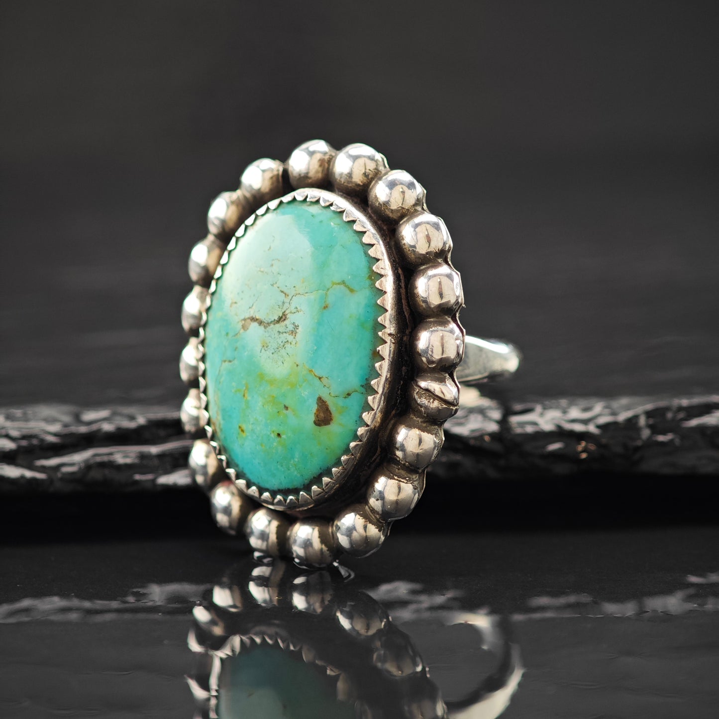Oval Turquoise Sw Ring Sterling Silver Sz 9 R6288