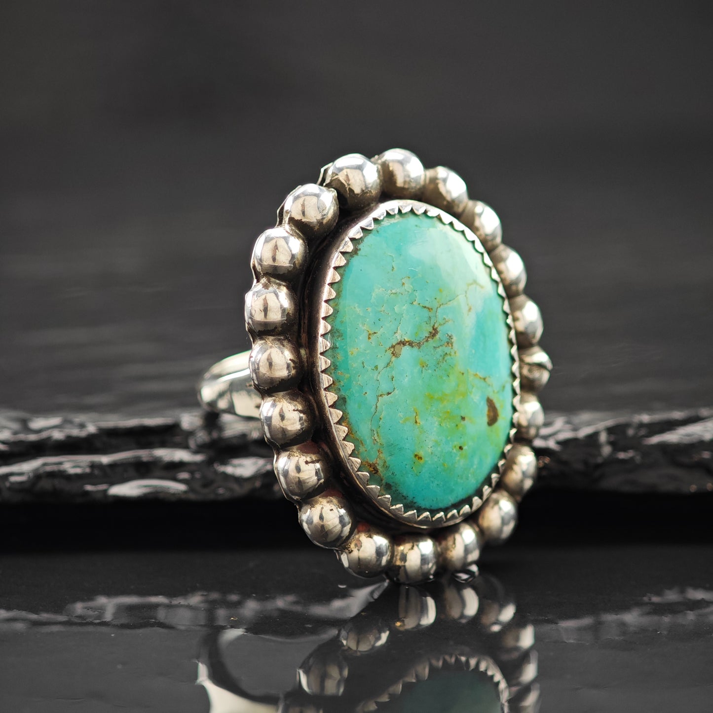 Oval Turquoise Sw Ring Sterling Silver Sz 9 R6288