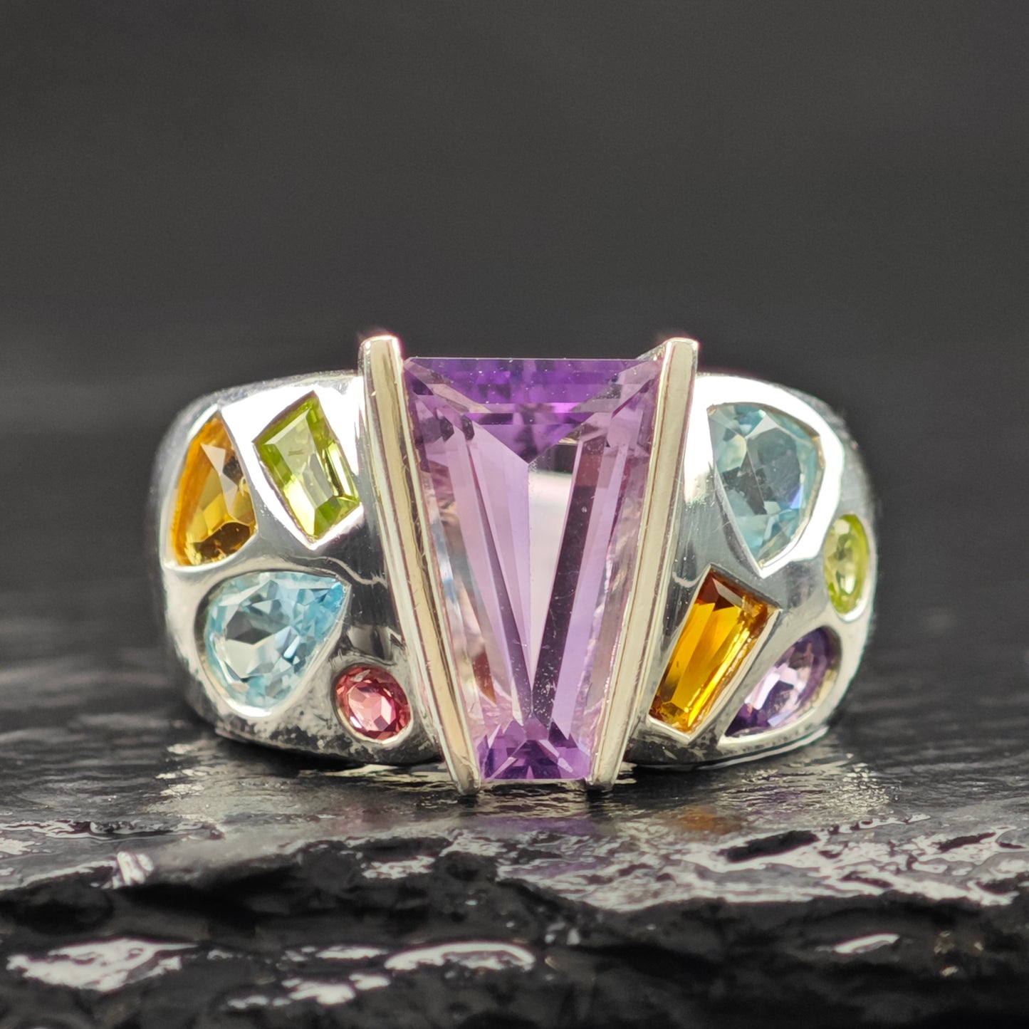 Fantasy Cut Amethyst Gemstone Ring Sterling Silver Sz 6 R6291