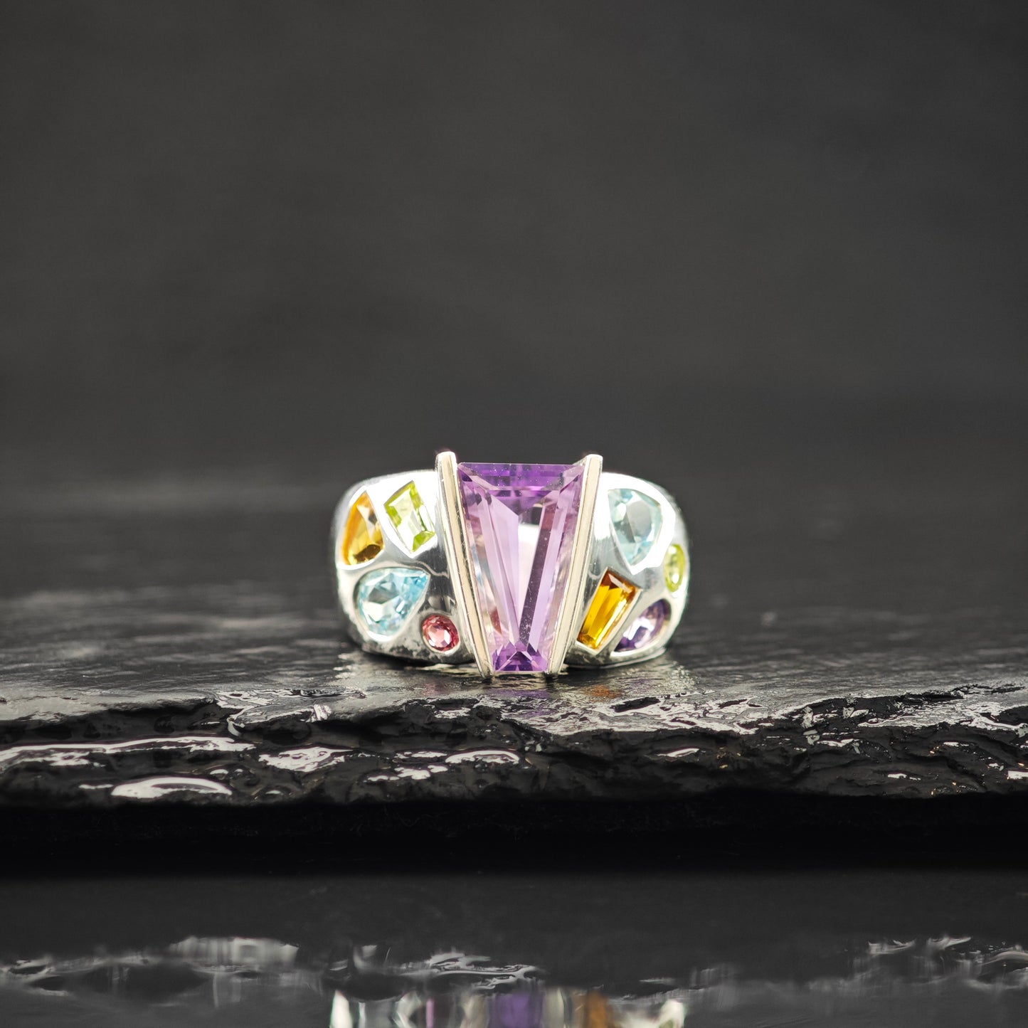 Fantasy Cut Amethyst Gemstone Ring Sterling Silver Sz 6 R6291