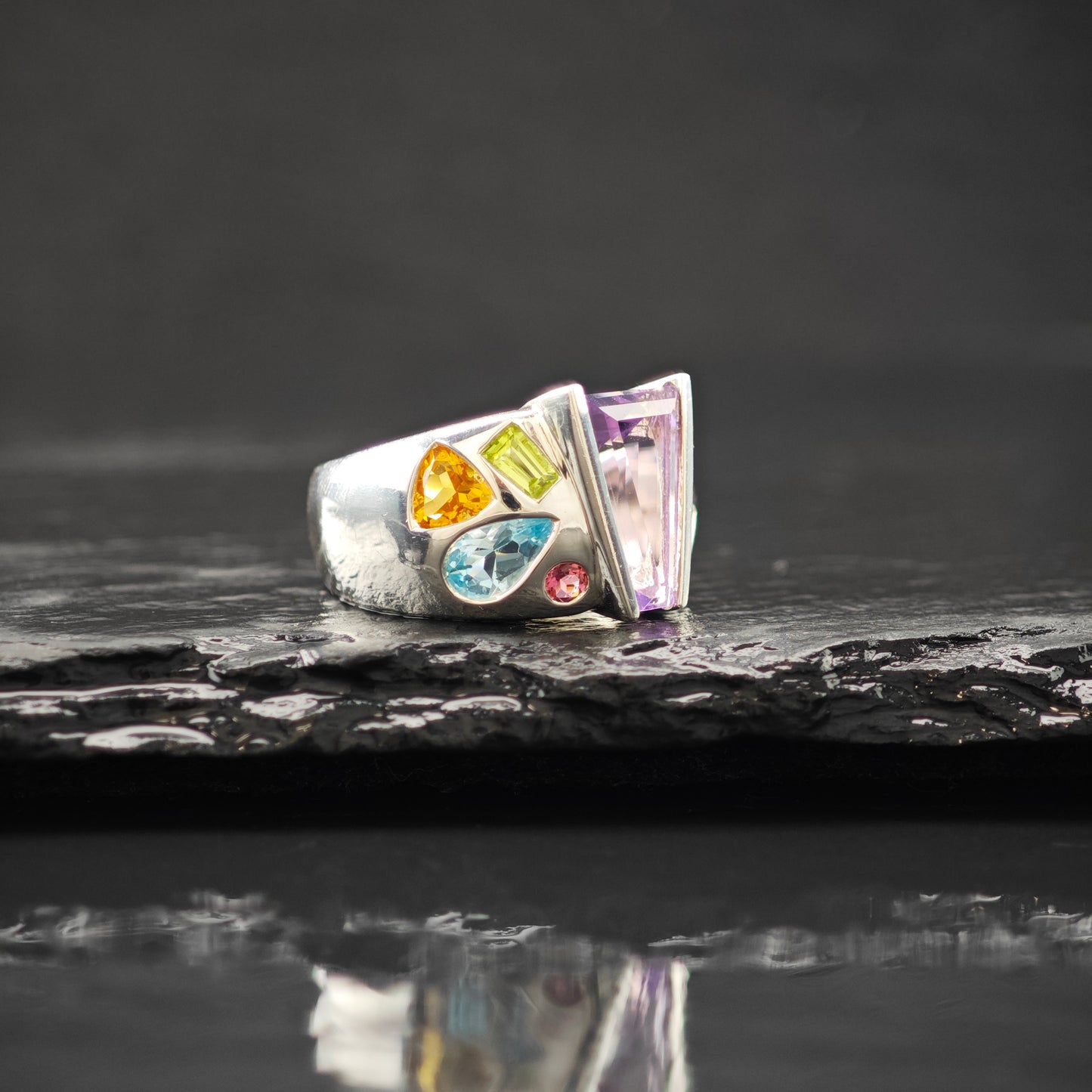 Fantasy Cut Amethyst Gemstone Ring Sterling Silver Sz 6 R6291