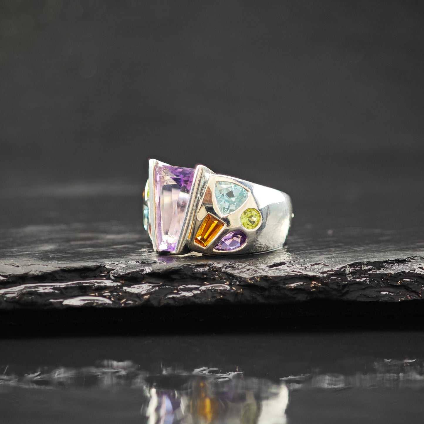 Fantasy Cut Amethyst Gemstone Ring Sterling Silver Sz 6 R6291