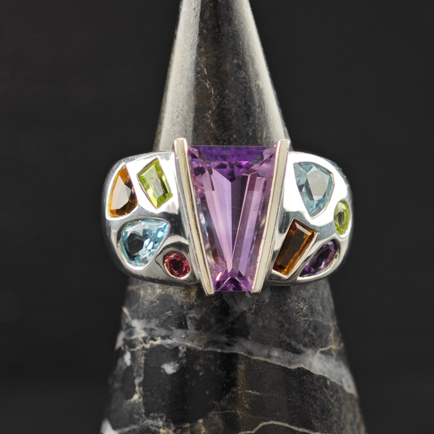 Fantasy Cut Amethyst Gemstone Ring Sterling Silver Sz 6 R6291