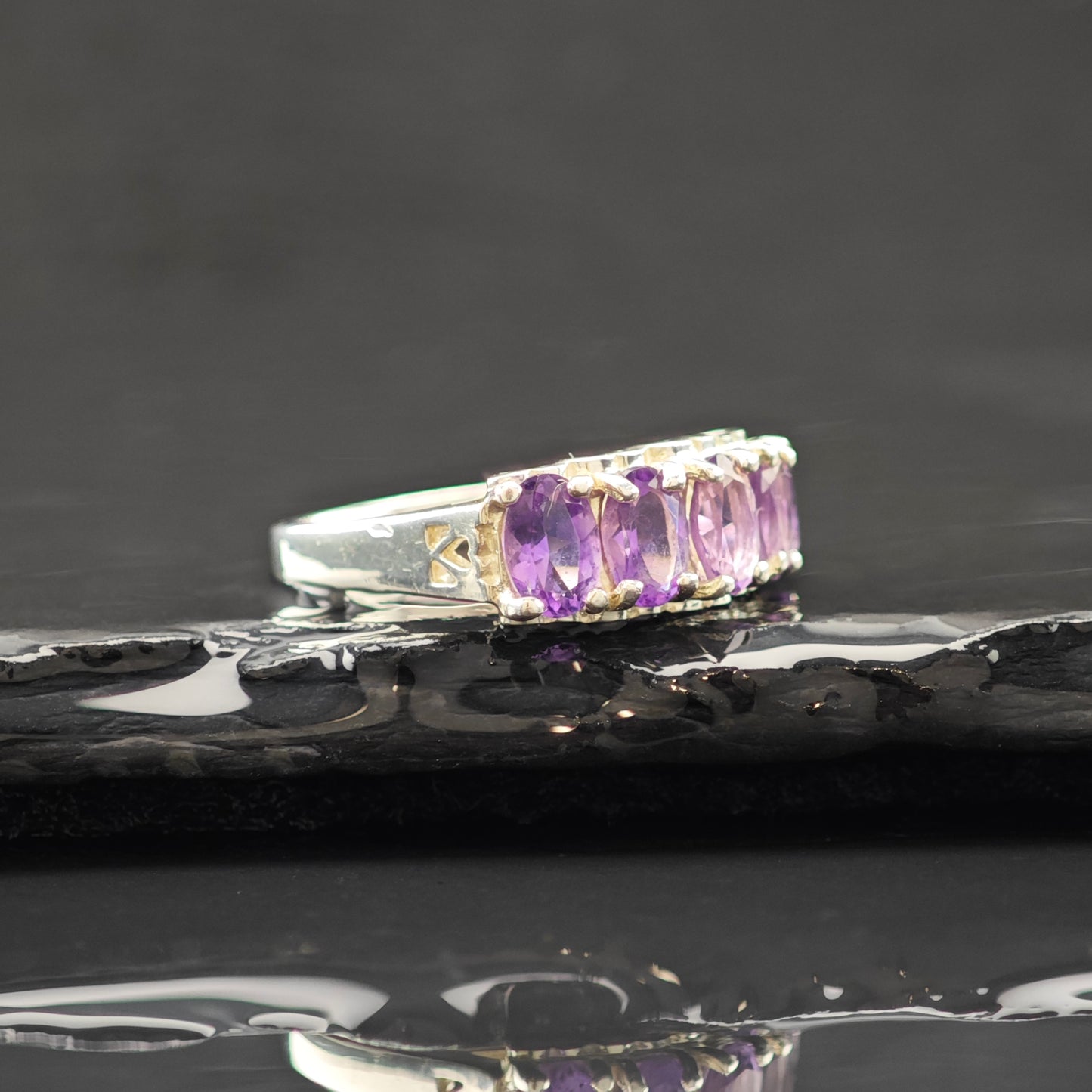 5 Stone Amethyst Ring Sterling Silver Sz 6 R6293
