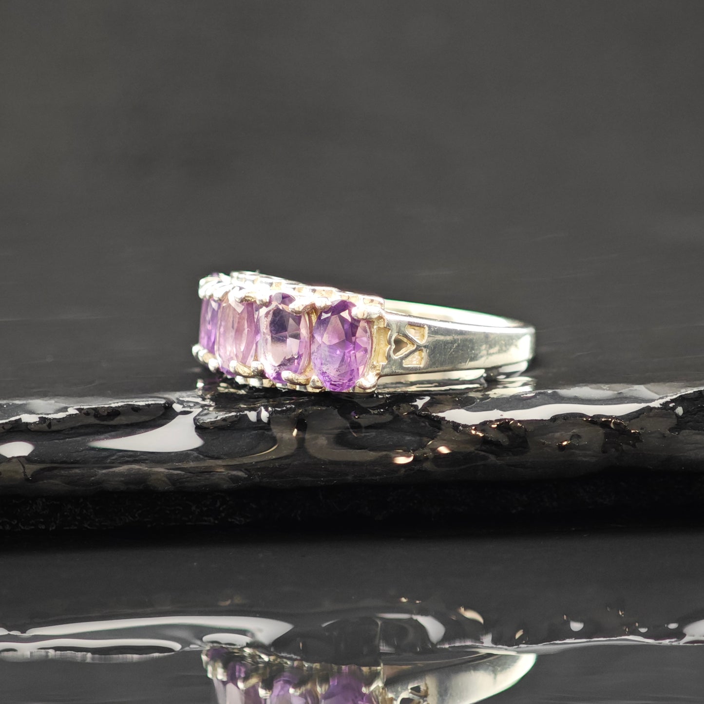5 Stone Amethyst Ring Sterling Silver Sz 6 R6293