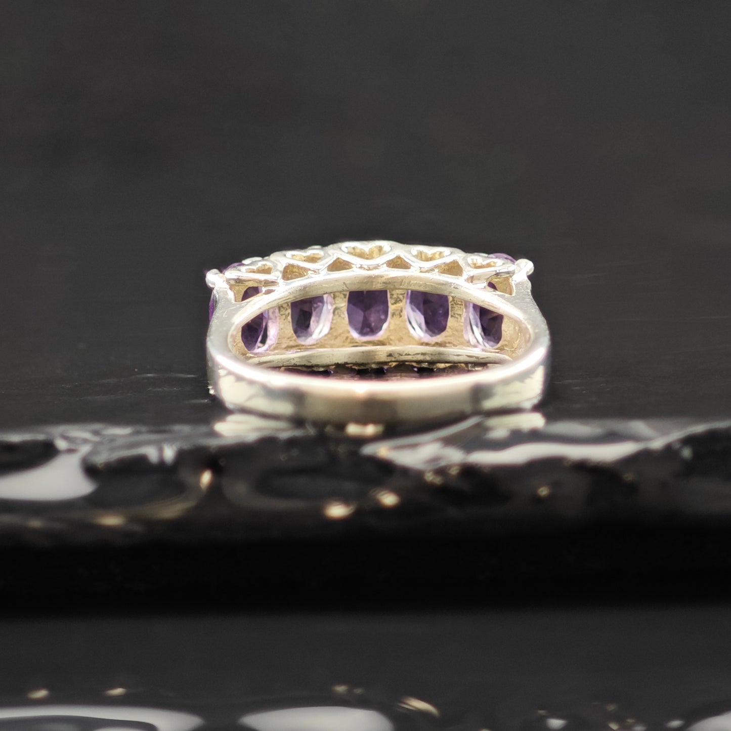 5 Stone Amethyst Ring Sterling Silver Sz 6 R6293
