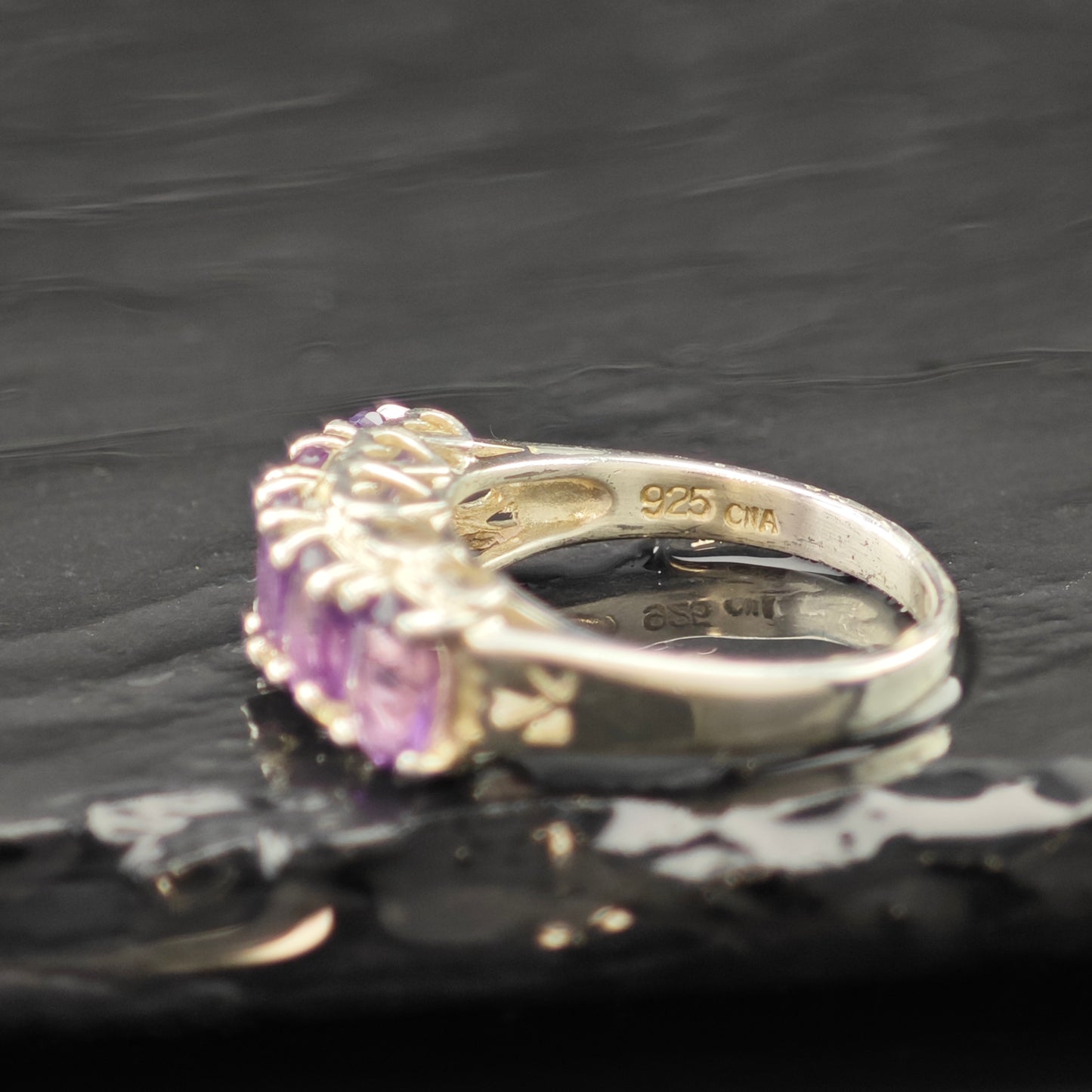 5 Stone Amethyst Ring Sterling Silver Sz 6 R6293
