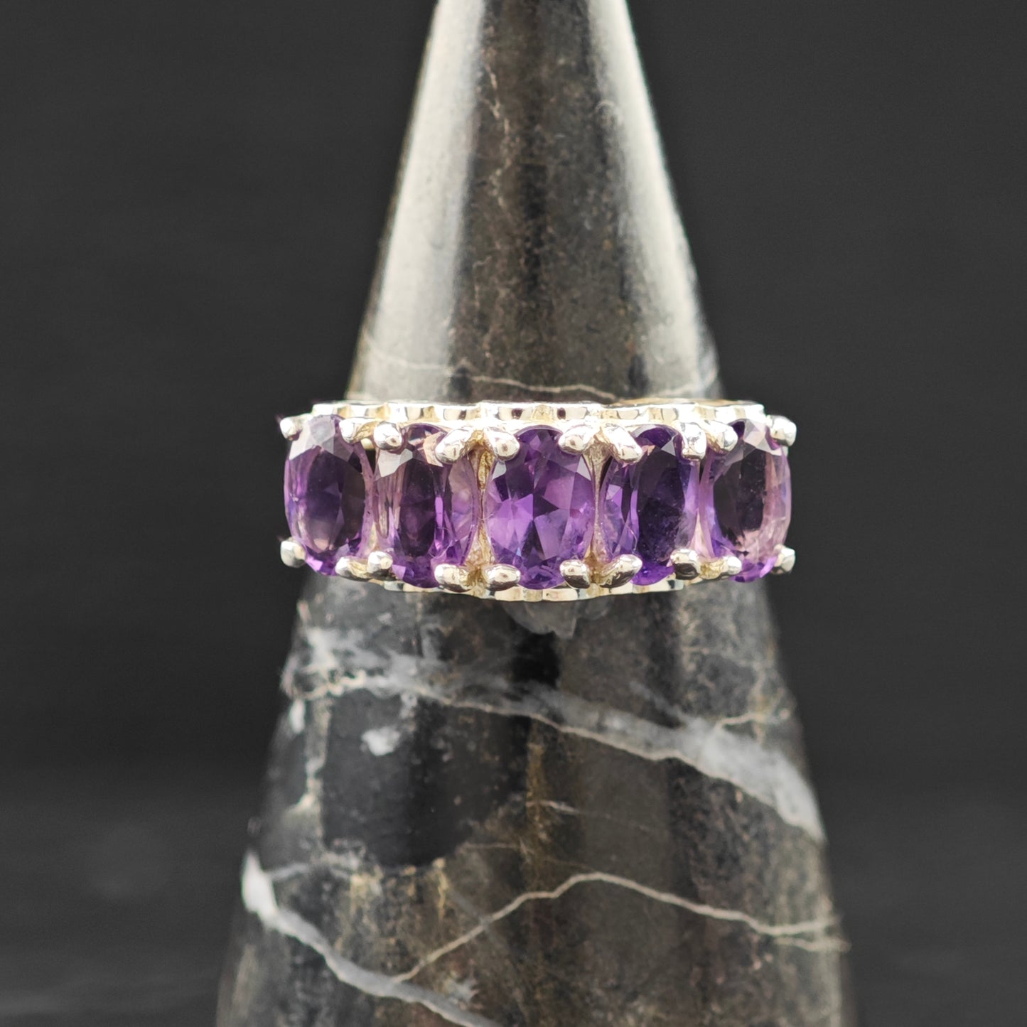 5 Stone Amethyst Ring Sterling Silver Sz 6 R6293
