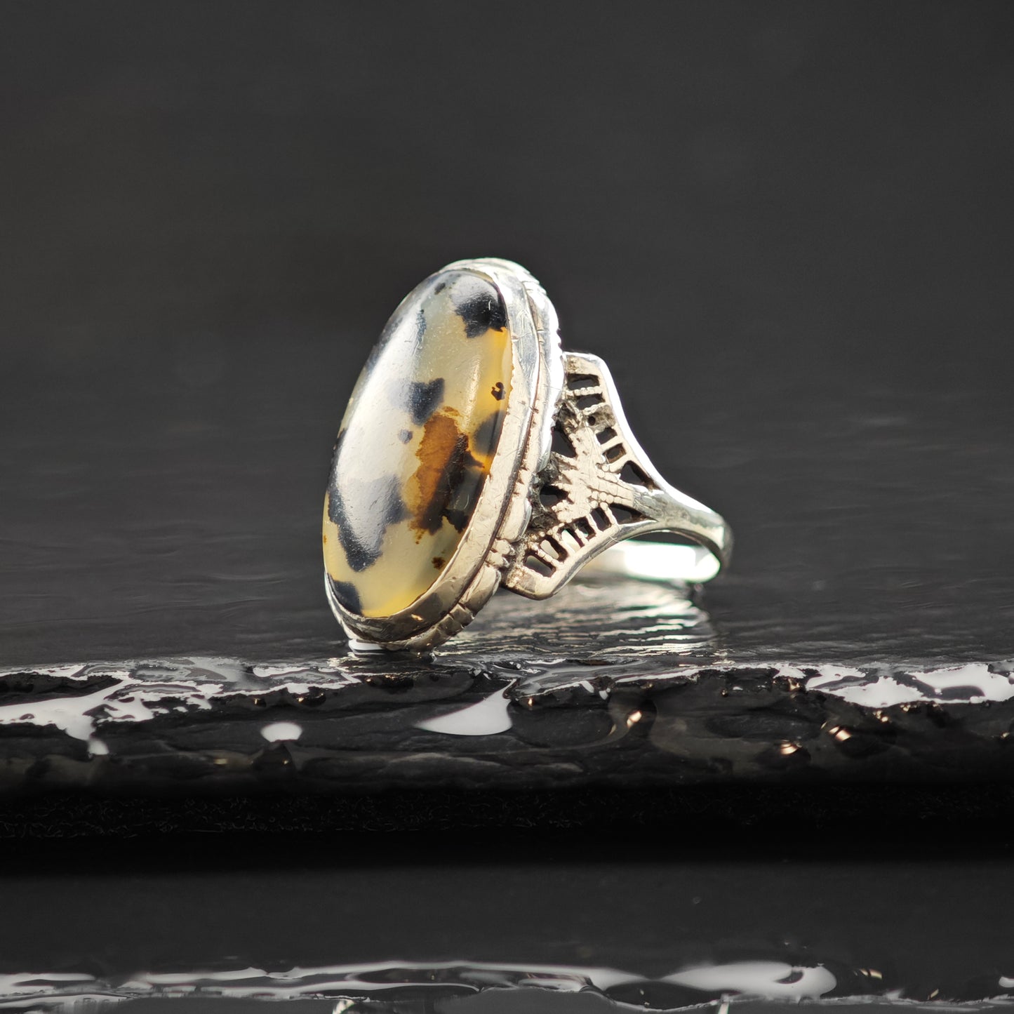 Montana Agate Ring Sterling Silver Sz 8 1/2 R6294