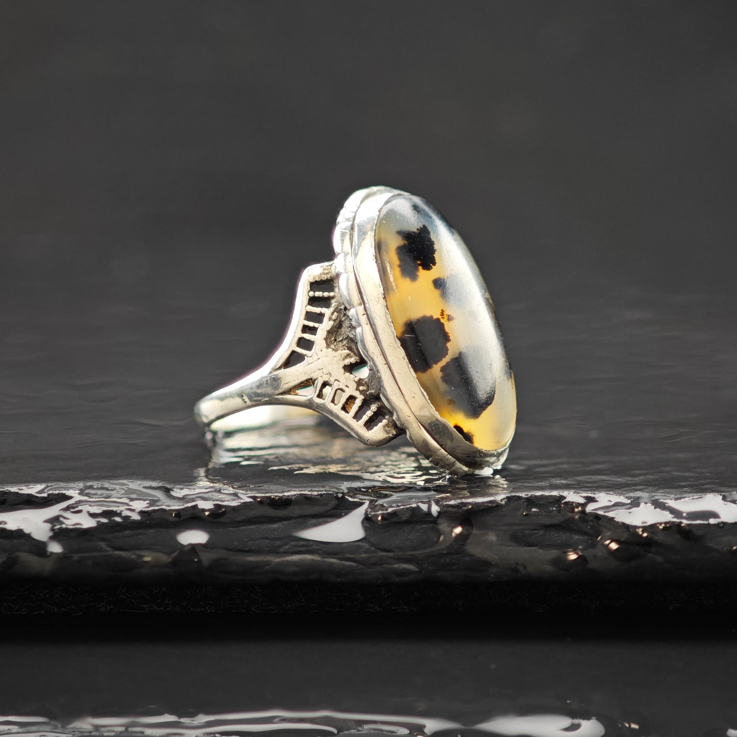 Montana Agate Ring Sterling Silver Sz 8 1/2 R6294