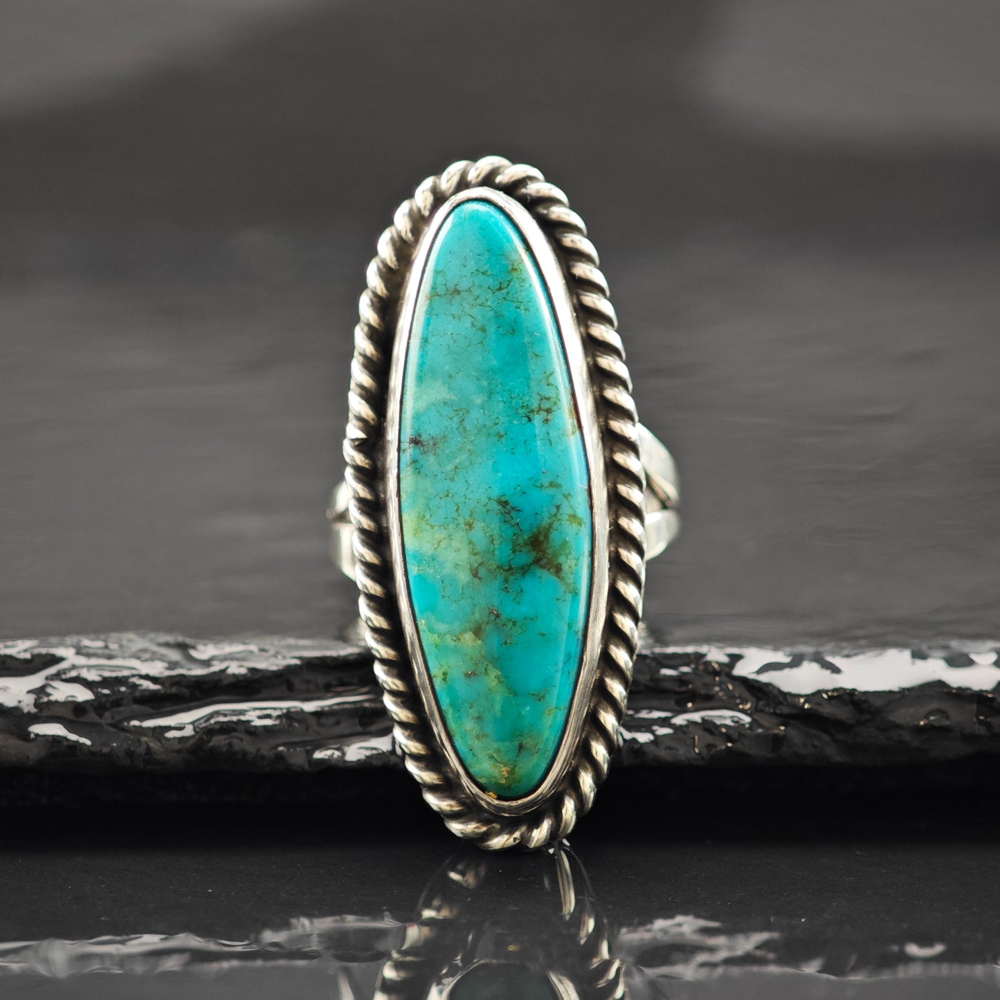 Navette Turquoise Sw Ring Sterling Silver Sz 6 R6295