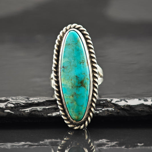 Navette Turquoise Sw Ring Sterling Silver Sz 6 R6295