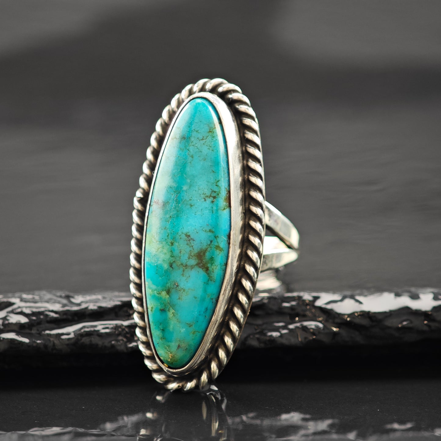 Navette Turquoise Sw Ring Sterling Silver Sz 6 R6295