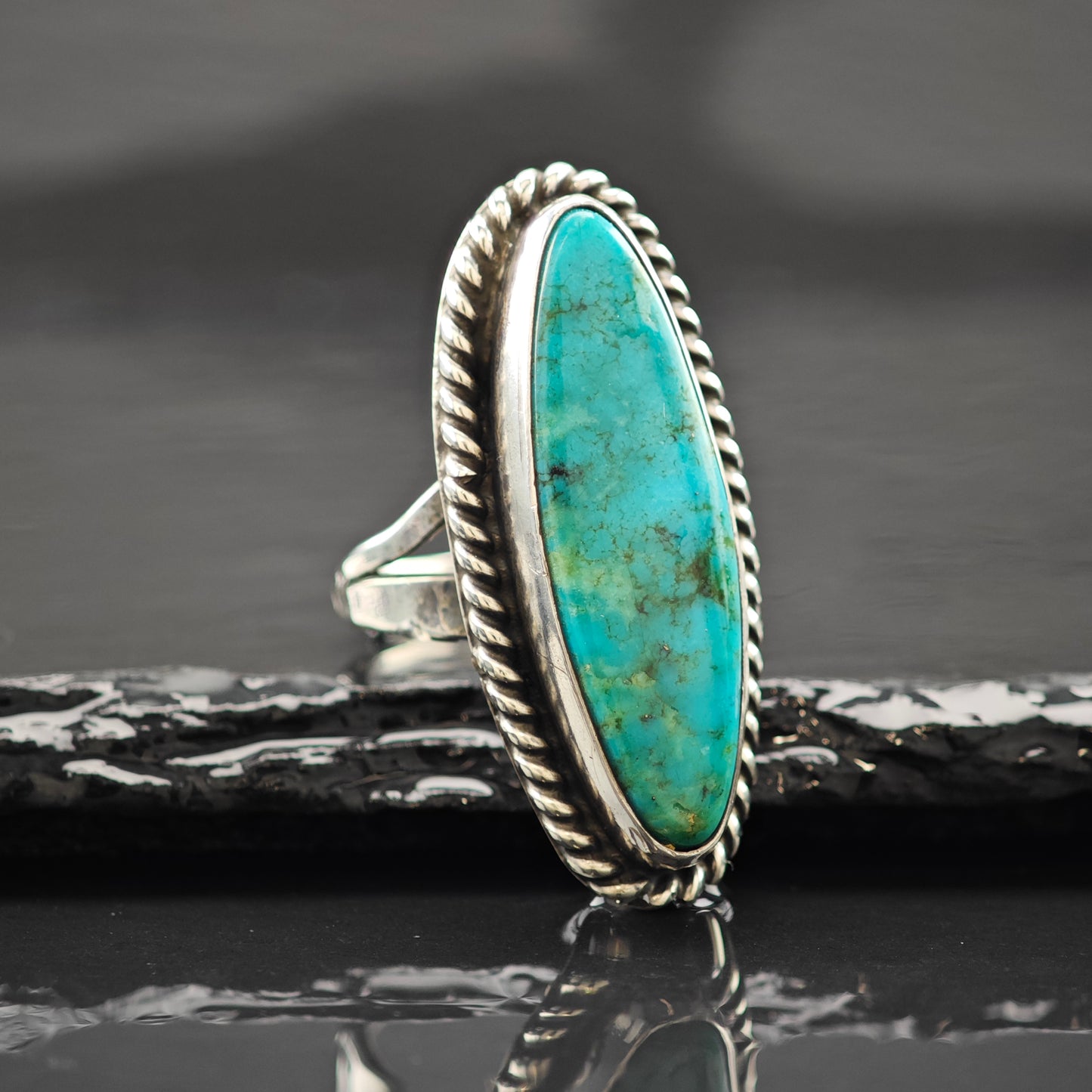 Navette Turquoise Sw Ring Sterling Silver Sz 6 R6295