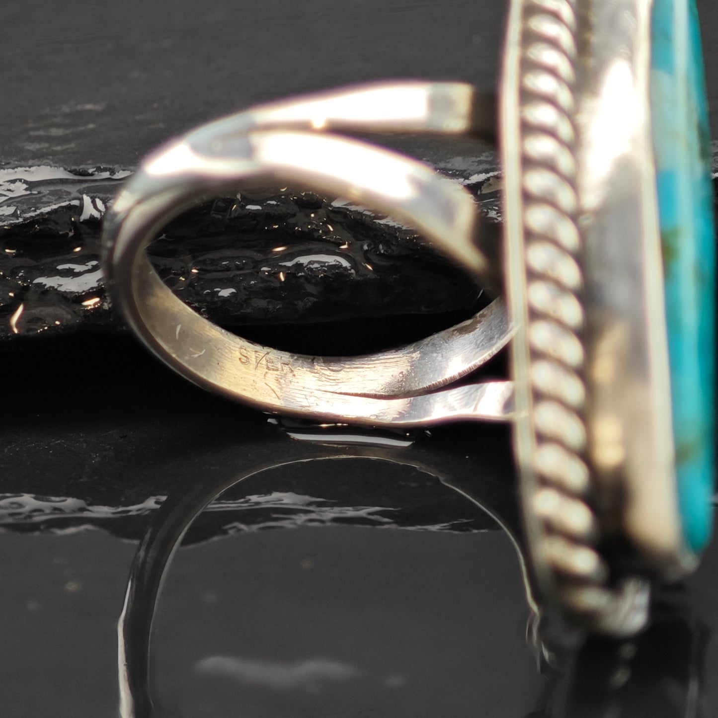 Navette Turquoise Sw Ring Sterling Silver Sz 6 R6295