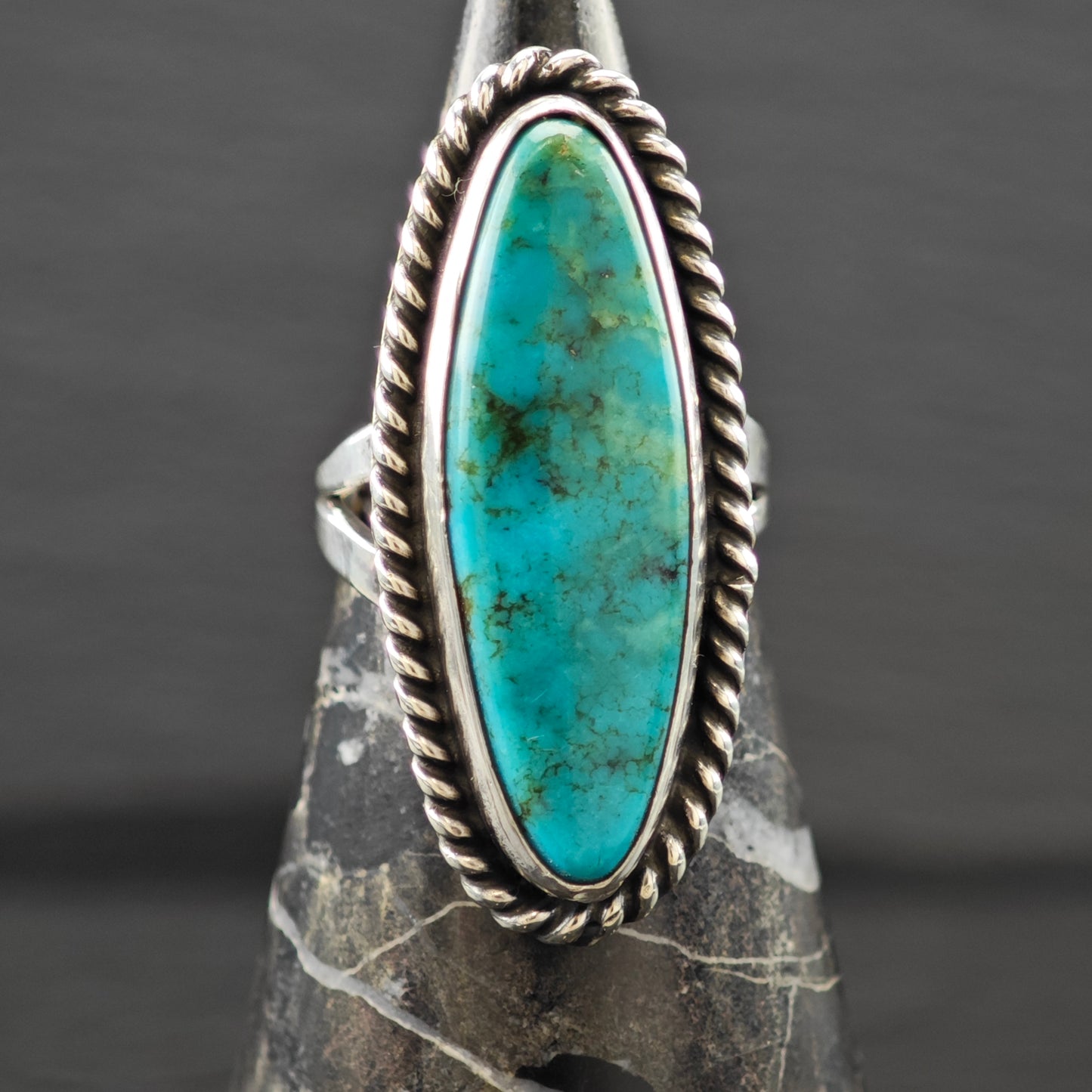 Navette Turquoise Sw Ring Sterling Silver Sz 6 R6295