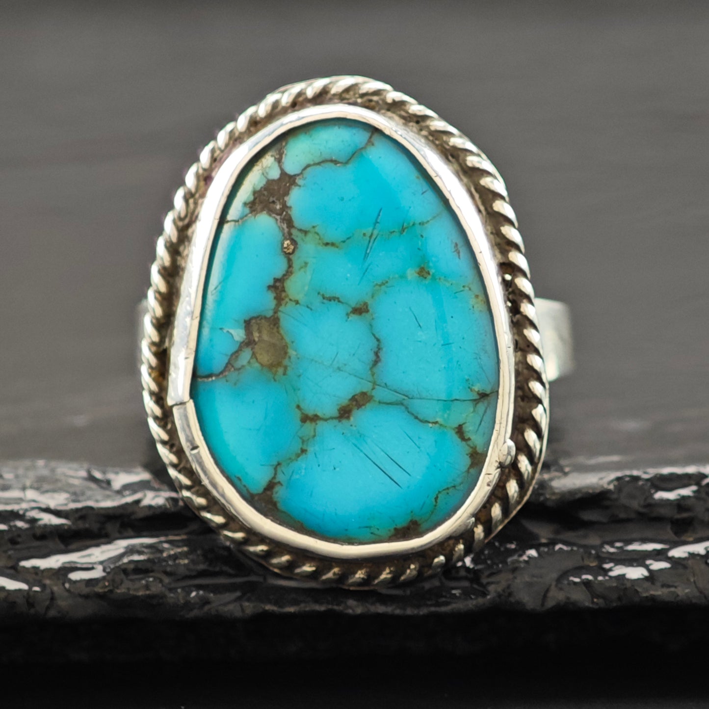 Rescued Turquoise Ring Sterling Silver Sz 6 1/2 R6296