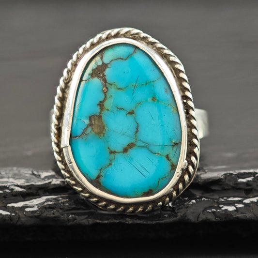Rescued Turquoise Ring Sterling Silver Sz 6 1/2 R6296