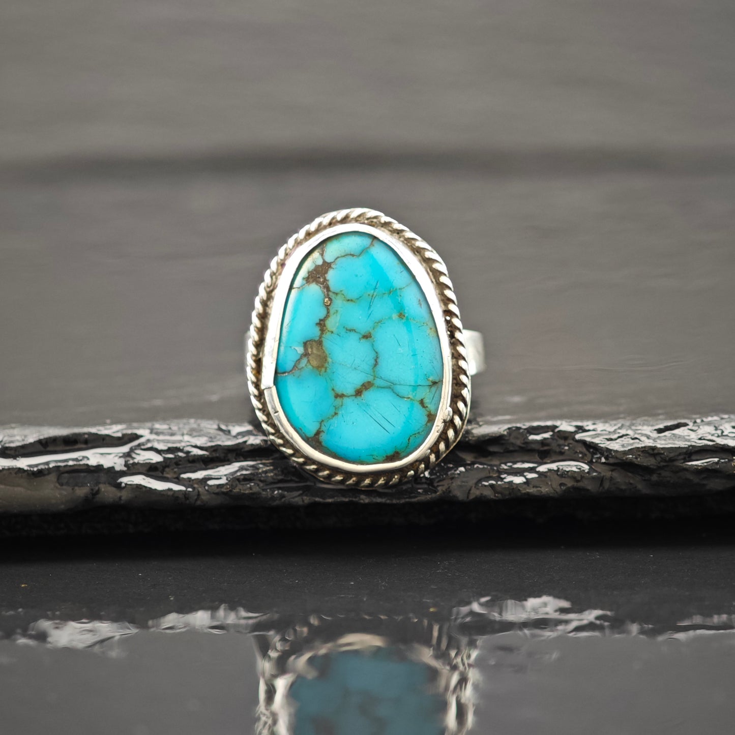 Rescued Turquoise Ring Sterling Silver Sz 6 1/2 R6296