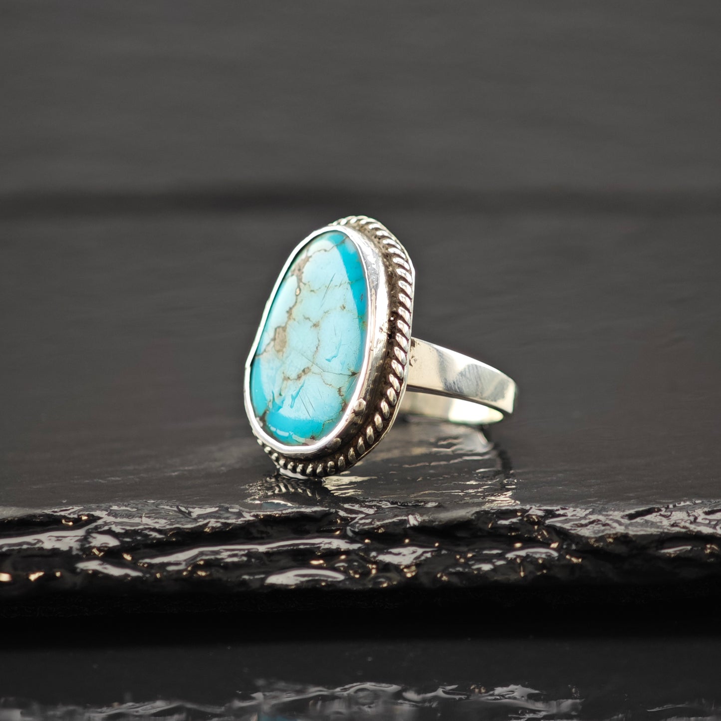 Rescued Turquoise Ring Sterling Silver Sz 6 1/2 R6296