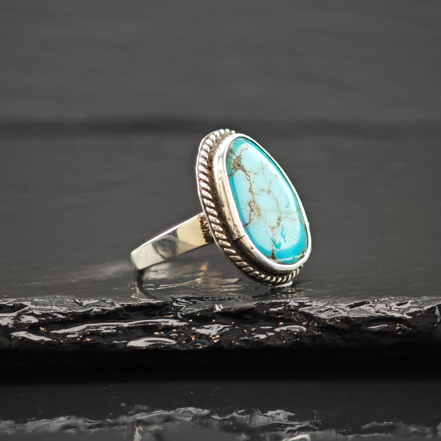 Rescued Turquoise Ring Sterling Silver Sz 6 1/2 R6296