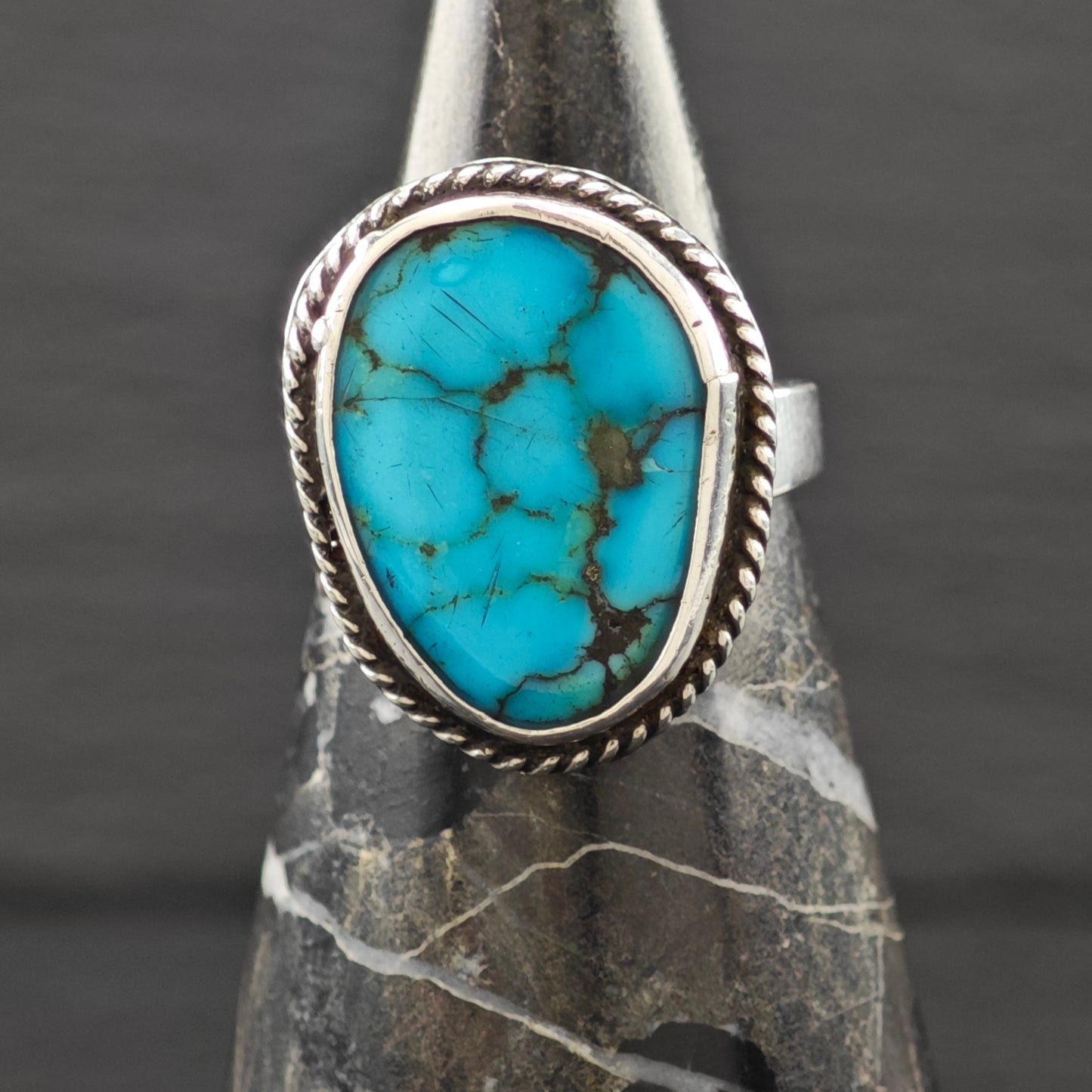 Rescued Turquoise Ring Sterling Silver Sz 6 1/2 R6296