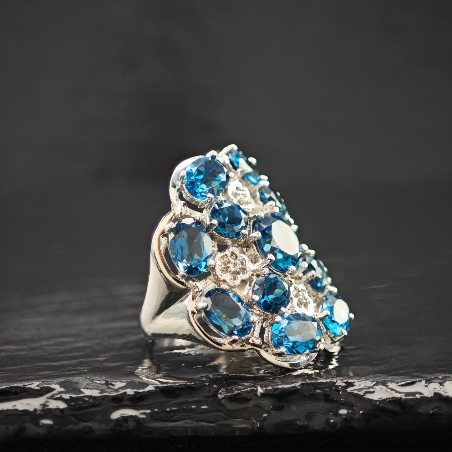 London Blue Topaz Cluster Ring Sterling Silver Sz 7 R6299