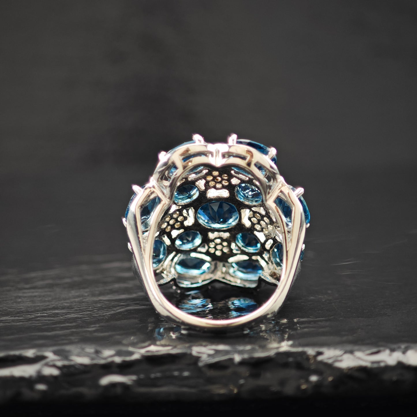 London Blue Topaz Cluster Ring Sterling Silver Sz 7 R6299