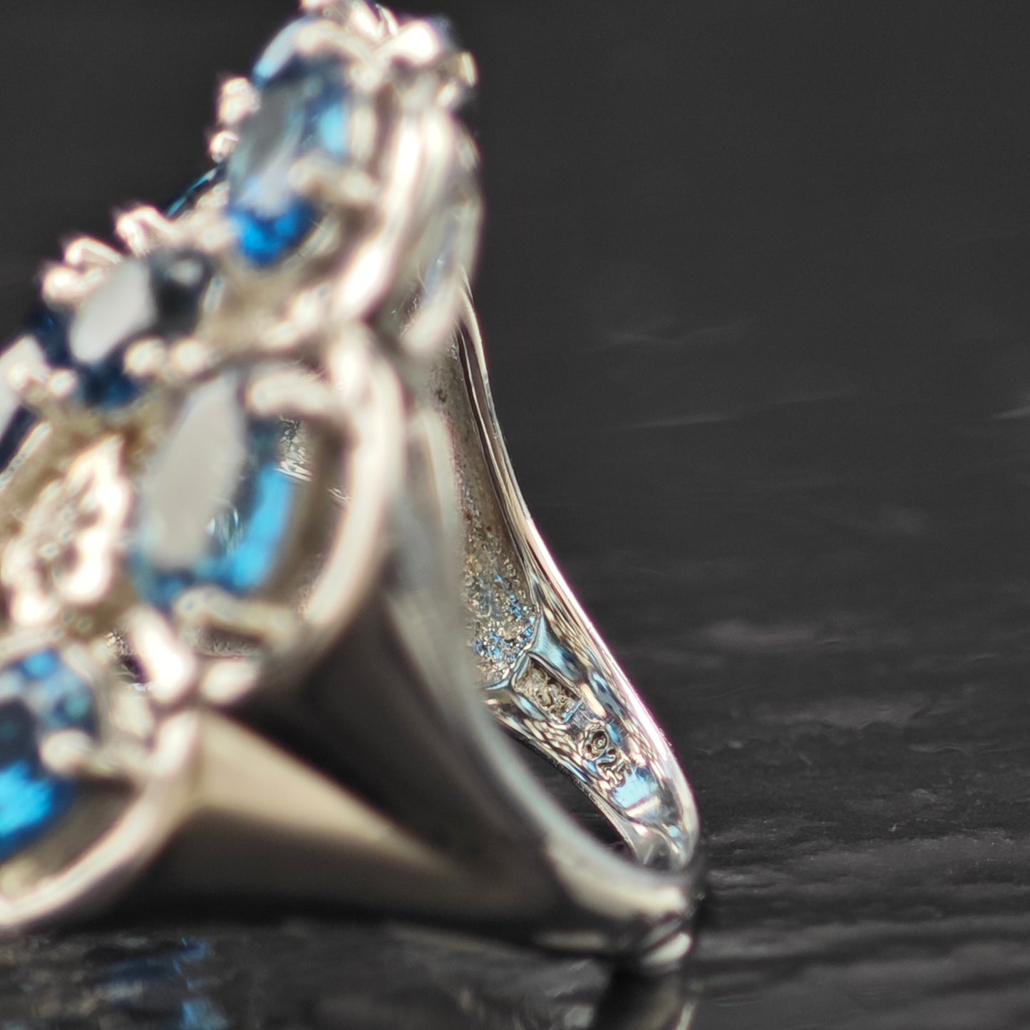 London Blue Topaz Cluster Ring Sterling Silver Sz 7 R6299